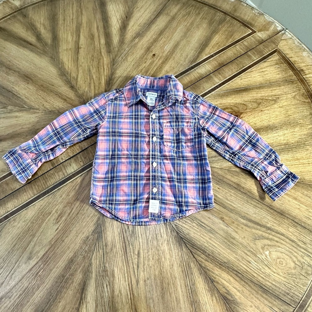 EUC Carter’s Toddler Boys Blue/Pink Plaid Button Down Shirt — Size 2T